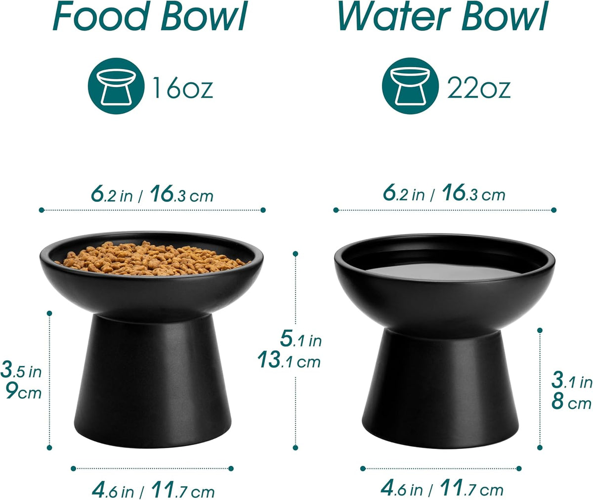 vancasso 2-Pack 6.2" Wide Elevated Cat Bowls - Black / Food & Water Bowl Set - image 2