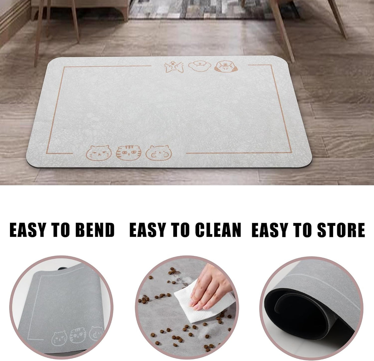 YCT Cat Food Mat for Pet Dog Feeting Mats - Navy Blue / 24"L x 16.9"W - image 3