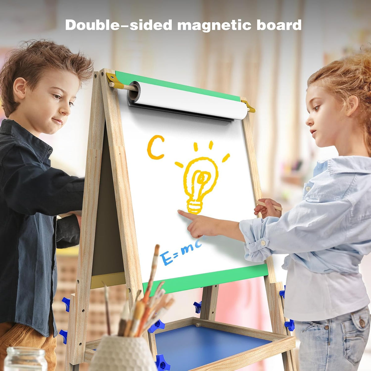 JOYOOSS Easel for Kids Art Easel Toddlers Easels With Paper Roll – Fun for Kids & Family - Green yellow - image 4