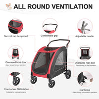 Large Dog Travel Stroller with 4 Heavy Duty Wheels Pet Stroller with Adjustable Handle - Double Doggie Capacity Jogger Wagon with Back Front Door for Small Medium Large Dogs (Red-Black)