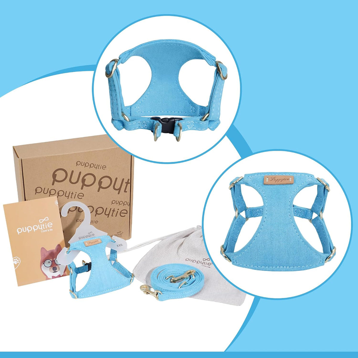 Puppytie Small Dog Harness and Leash Set, Pink, S – Essentials for Dogs - Ocean Blue / XXS(2.2-6lb） - image 3