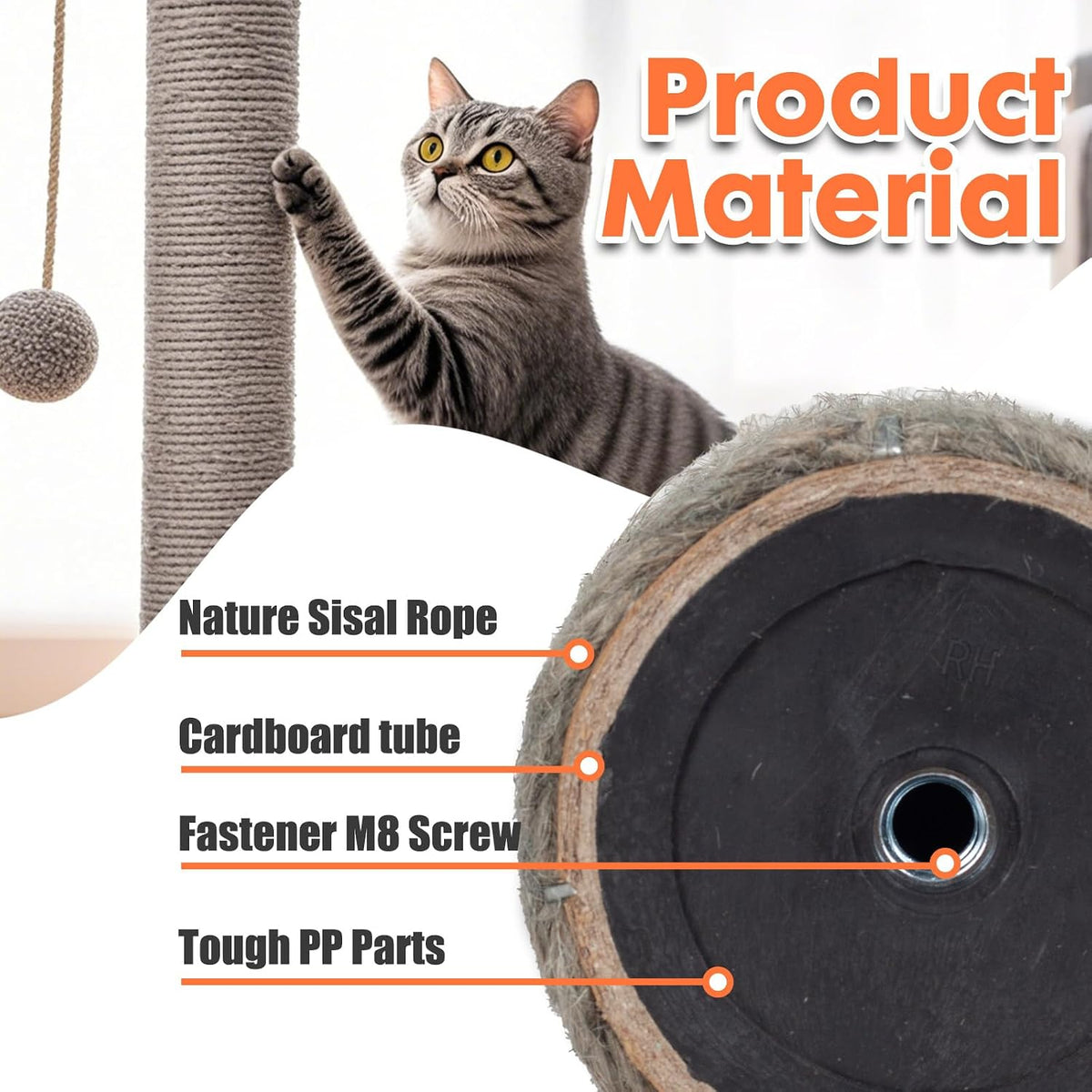 PowerKing Natural Sisal Replacement Scratching Post - 15.7''+15.7''+7.87''+7.87'' (2.67''Thick) / Grey - image 2