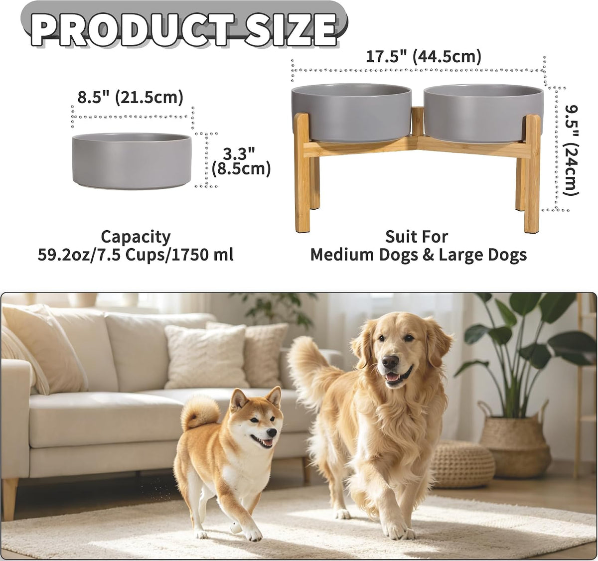 Elevated Ceramic Dog Bowl - Dark Gray / Large - image 2