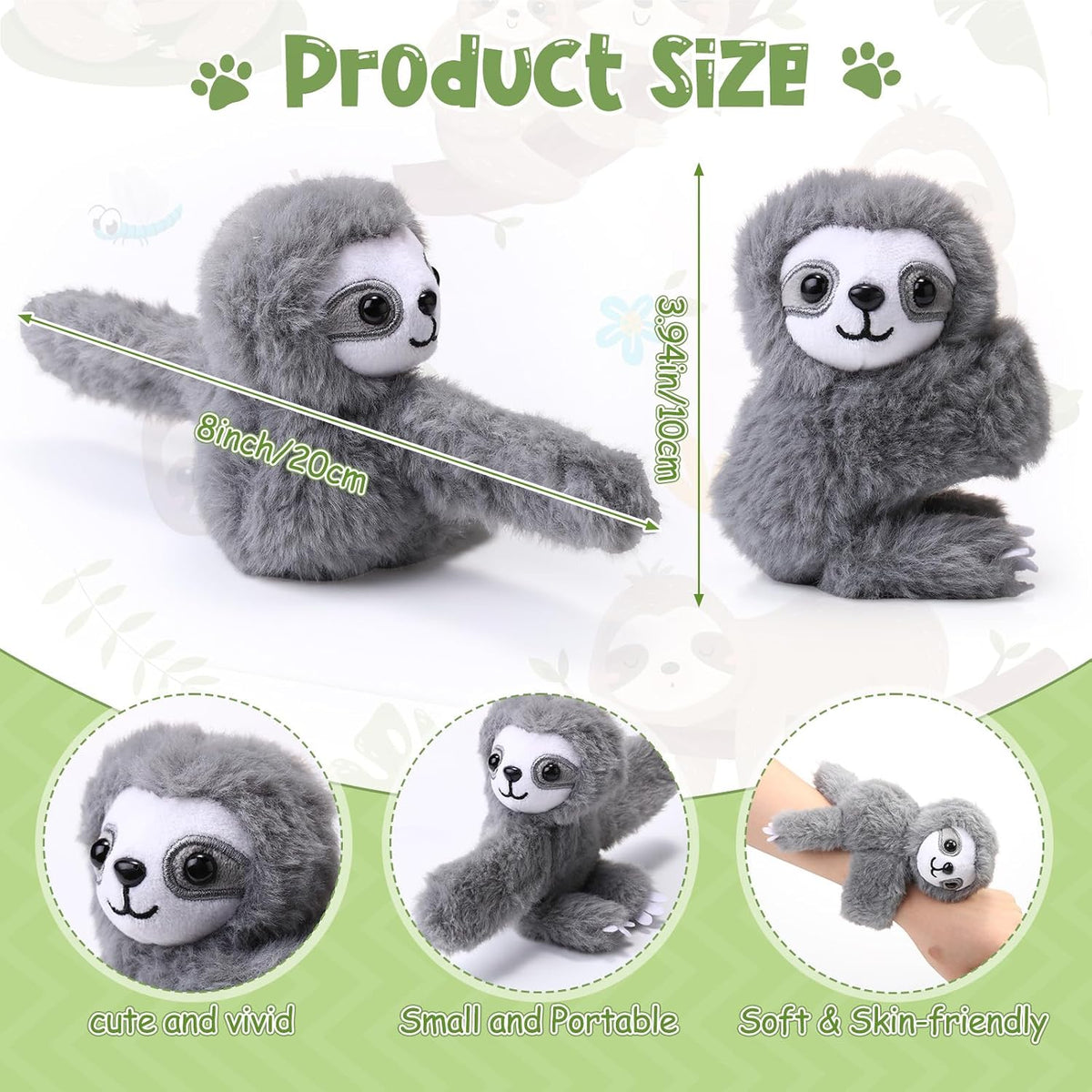 Liliful 8 Pack Kids Plush Gifts Stuffed Animal Slap Bracelets - Sloths - image 2