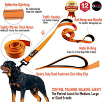 Dog Leash 6ft Long, Traffic Padded Two Handle, Heavy Duty - 6FT / Orange - image 2