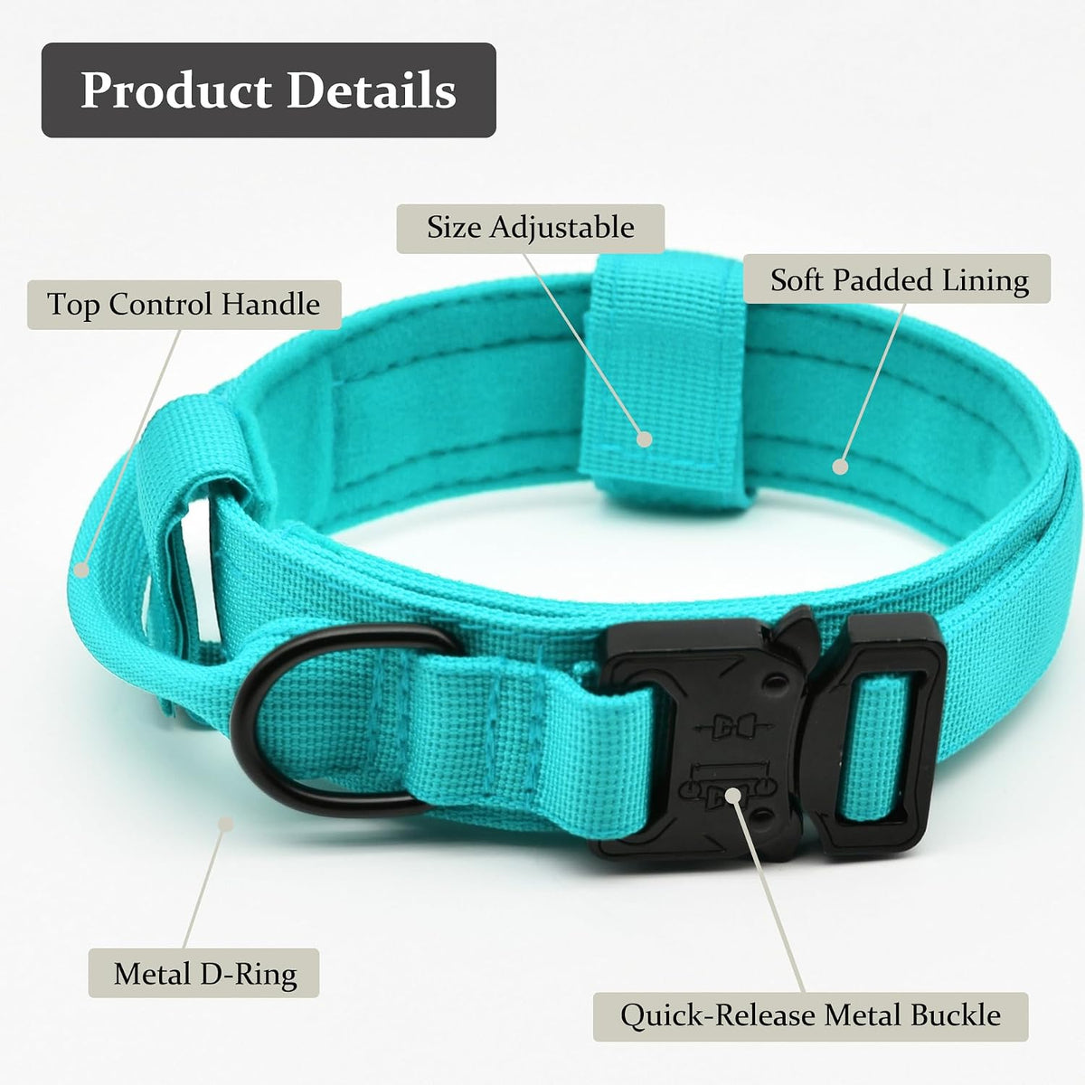 Tactical Dog Collar, Adjustable Military Training Nylon Pet Collar, Black L – Essentials for Dogs - Blue / Large :Width 1.5",Neck 17-20.5" - image 2