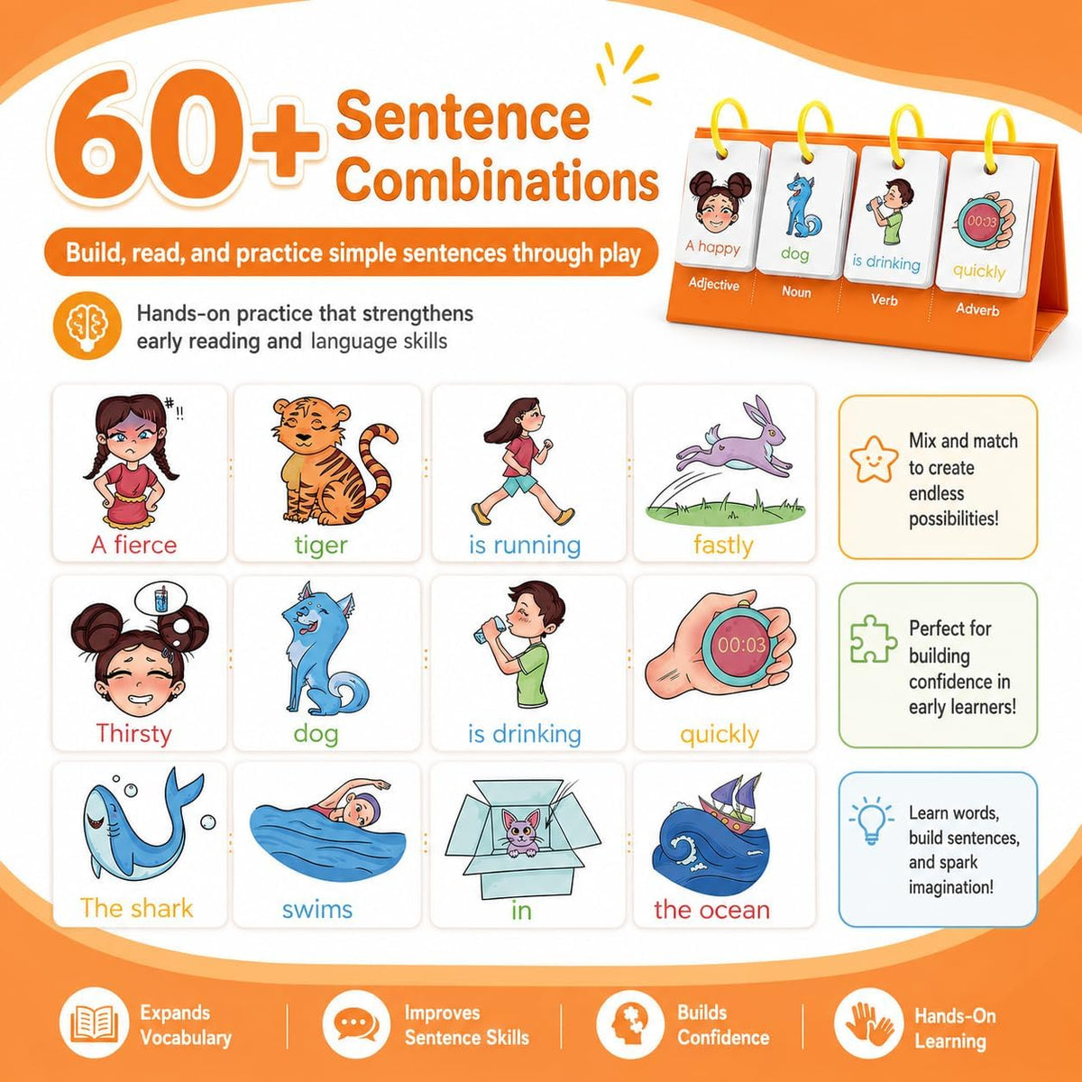 Alened phonics flash cards with CVC word builder panel, rings and picture cards - view 12