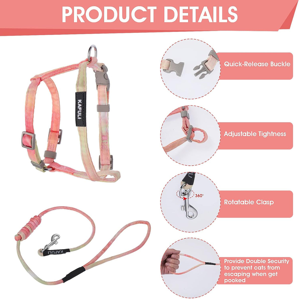 TIESOME Cat Harness and Leash Set - Orange - image 4