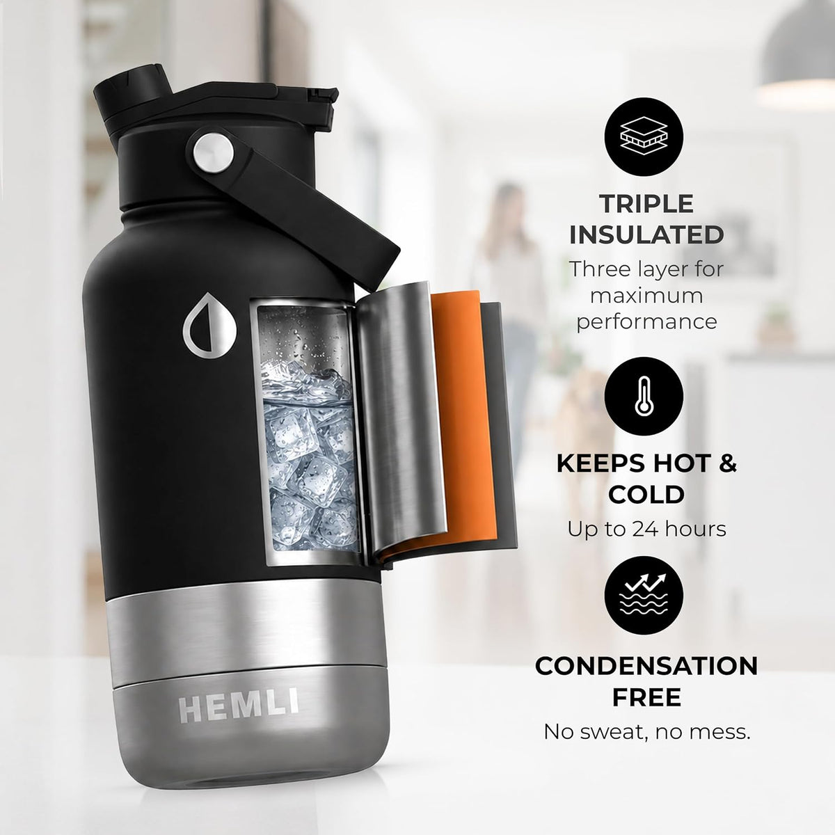 32 oz. Dog Water Bottle, Insulated Dog Travel Water Bottle - New Black / 32 oz - image 3