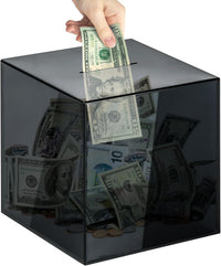 Piggy Bank for Adults Must Break to Open Acrylic Clear Piggy Bank - Gray Cube / 15x15CM