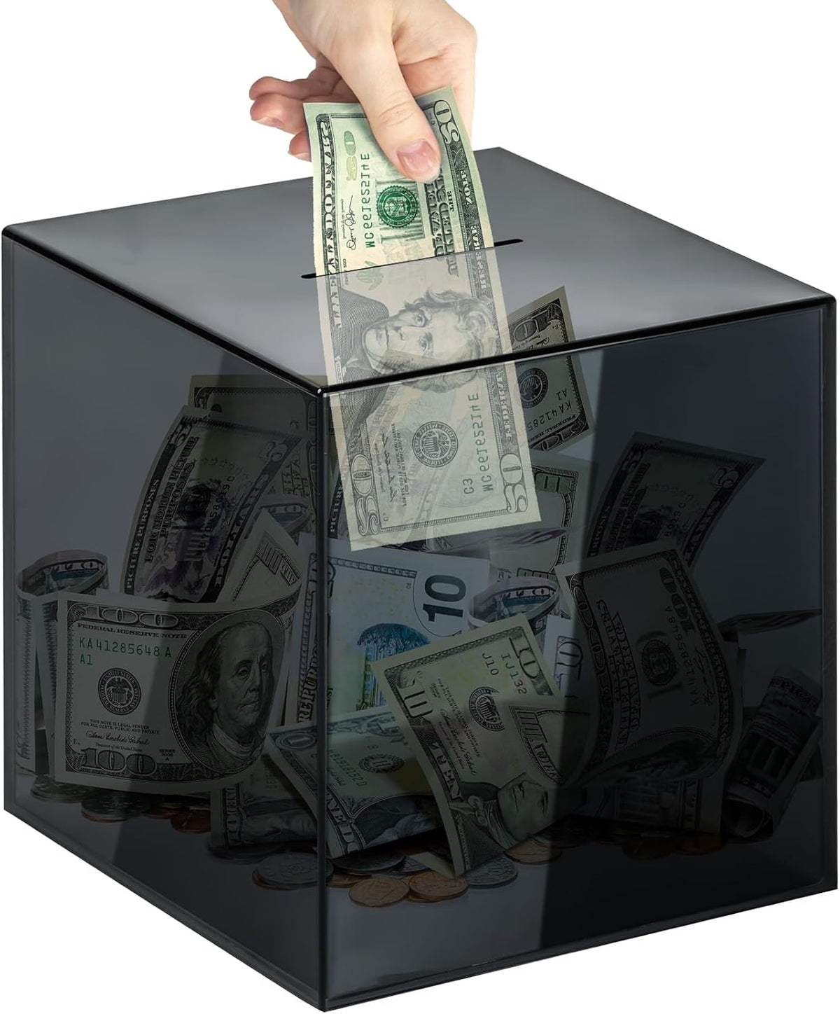 Piggy Bank for Adults Must Break to Open Acrylic Clear Piggy Bank - Gray Cube / 15x15CM