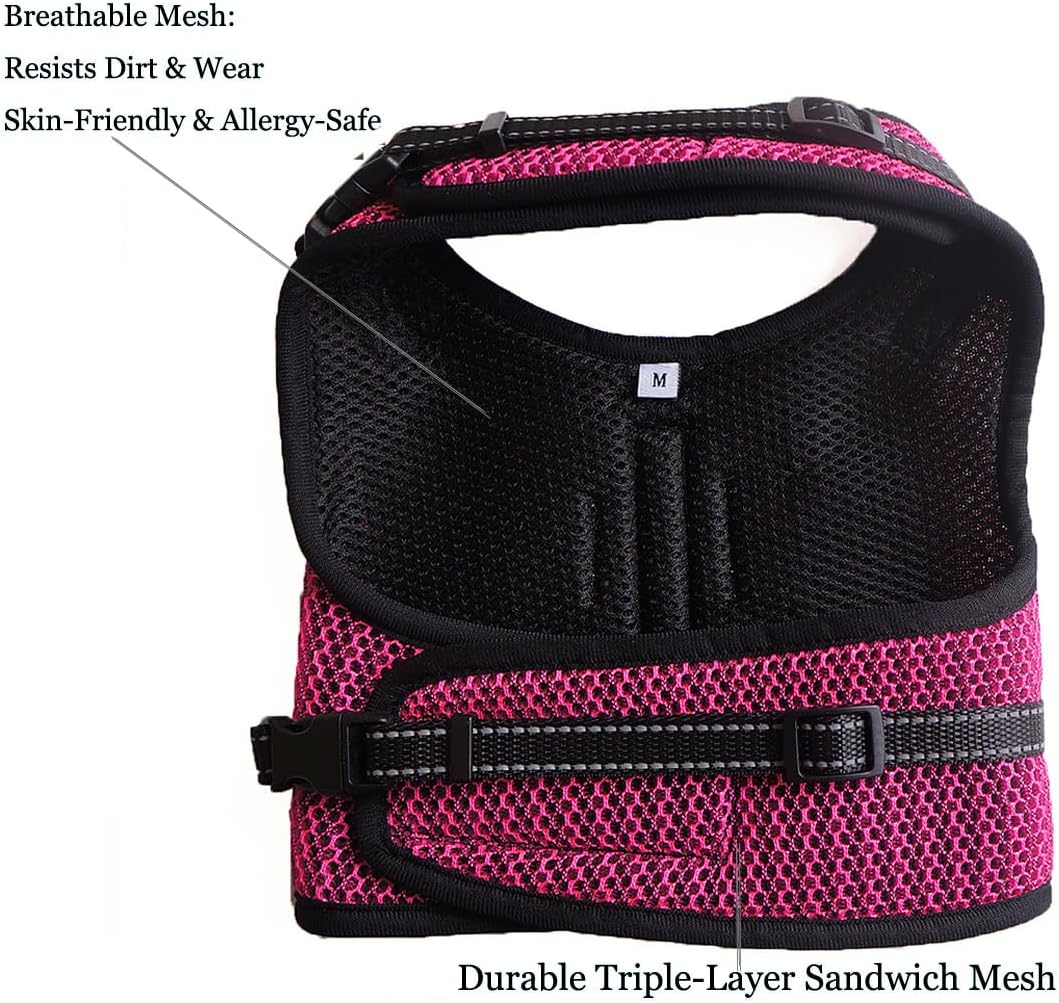 Mini Dachshund Harness, No Armpit Rub, Escape Proof, Reflective - Rose Red / S: Chest 32-41cm (12.5"-16") - image 4