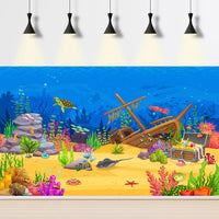 Under The Sea Aquarium Background Turquoise Underwater World Theme - 36(W)x20(H)in / Light Blue - image 3