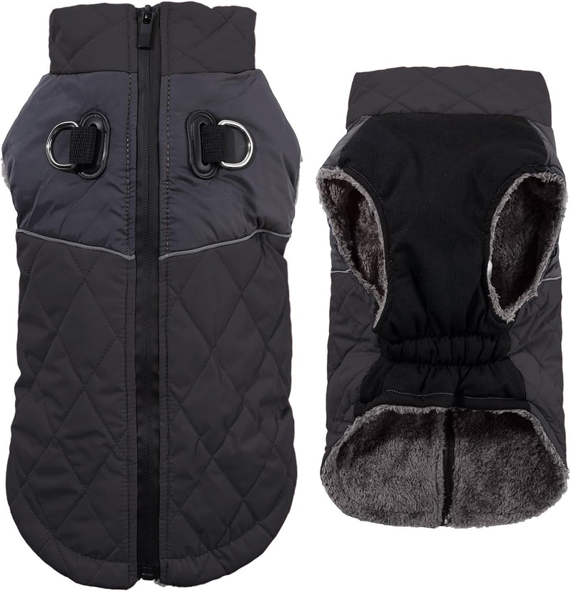 Winter Dog Coats for Small Dogs, Puppy Jacket with Harness - Black(Standard) / XX-Large