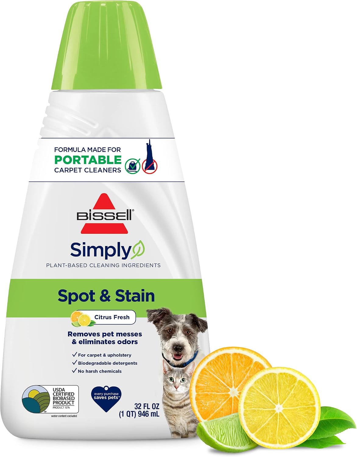 Bissell 74R7 Pet Stain & Odor Portable Machine Formula, Fl Oz - 32 Fl Oz (Pack of 1) / Simply Plant Based Formula