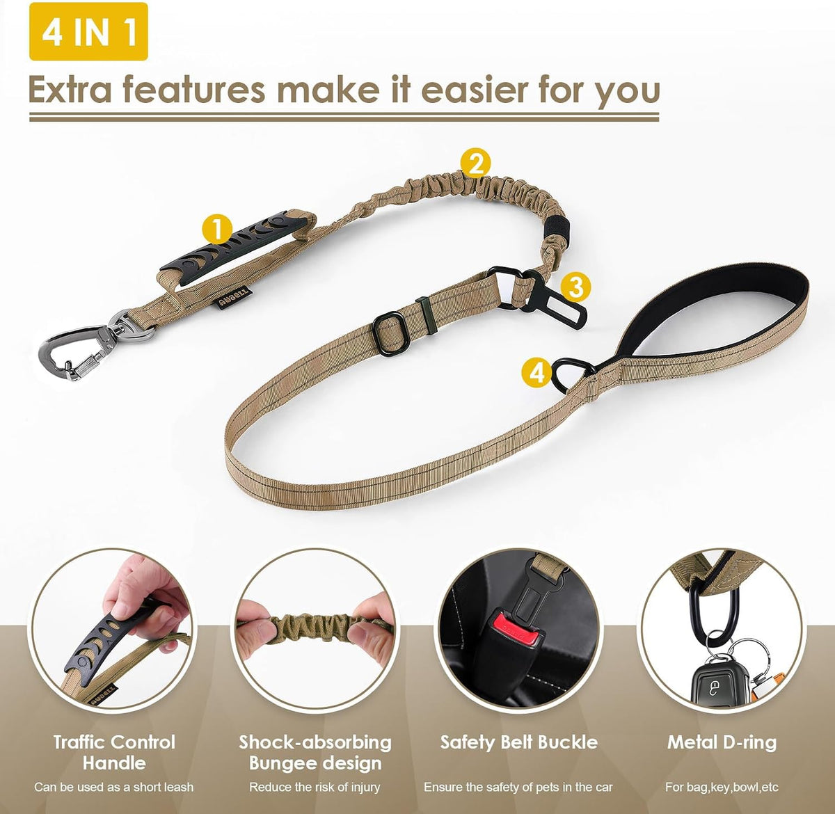 AUBELL Tactical Dog Leash Heavy Duty - Brown - image 4