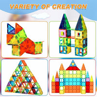 32-Pack Magnetic Tiles–Rainbow Builder Set, 2.95in STEM Construction Kit with Transparent Windows, Expand Creative Play for Kids