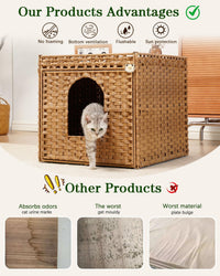 Cat Litter Box Enclosure Furniture, Hidden PE Rattan - Natural / XL - image 4