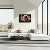 Framed Large Bison Buffalo Wall Art for Living Room, Oversized Graffiti Yak Cow Wall Decor Banksy Bull Canvas Painting Animal Pictures Modern Artwork for Living Room Bedroom Office 36"x24"