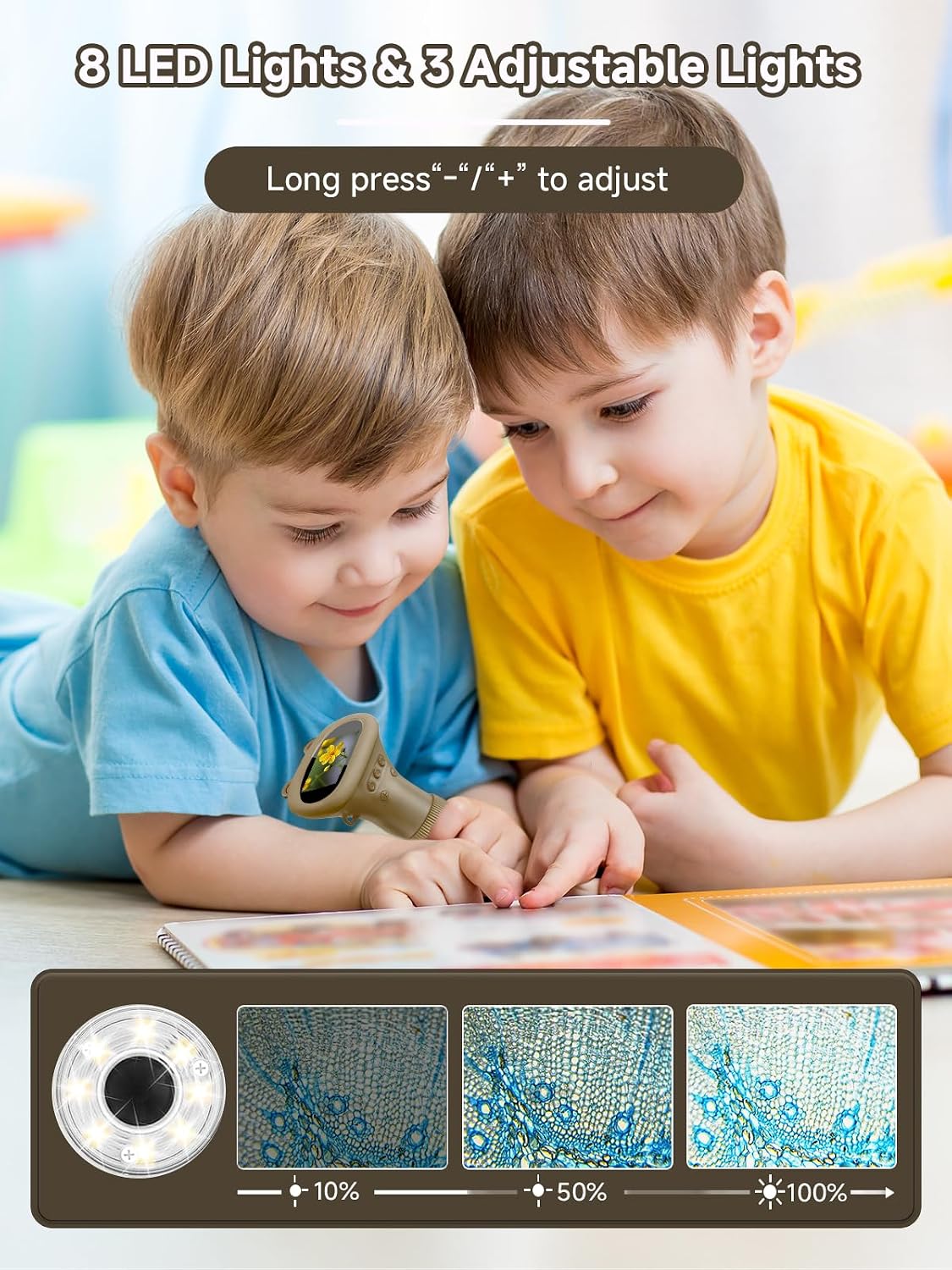Microscope for Kids 1000X Handheld Digital Miniscope Stem Toys Gifts – Fun for Kids & Family - Brown - image 3