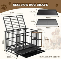Dog Crate with Removable Tray, 37/42/46 Inch Indestructible and Escape Proof Steel Dog Cage Kennel for High Anxiety Dogs, Heavy Duty Dog Crate with Wheels, Double Door, Extra Large XL XXL