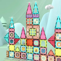 Magnetic Tiles Building Blocks with 4 Cars Magnet Train Set for Kids Construction STEM Toy Preschool Educational Creativity Learning Brithday Gift for Girls Boys Toddlers 3 4 5 6 7 8