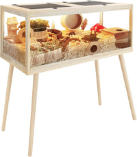 PROLEE Small Animal Cage, Hamster Cage Wooden Roof - 48.0"L x 20.0"W x 47.5"H / Metal Mesh Roof