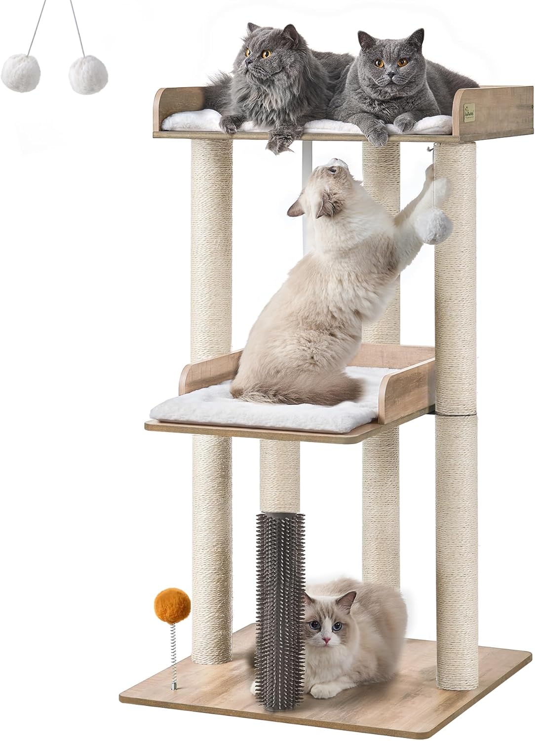 43.7" Modern Cat Tree for Large Cats, Quick One‑Person Assembly – Essentials for Cats - Gray / 23.6"L x 23.6"W x 43.7"H
