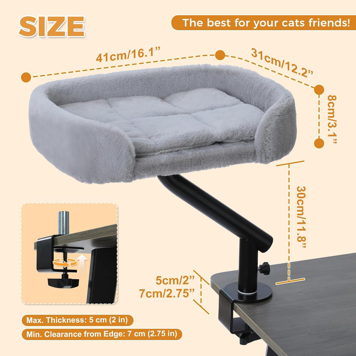 PAWZ Road Cat Desk Bed 360°Rotating Supports to 50 Lbs Cozy Nest - Gray / Plush - image 2