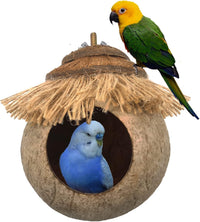 Natural Coconut Hide with Ladder Perches Hanging Bird House Toy - 1pc Gasket and Screw Connection