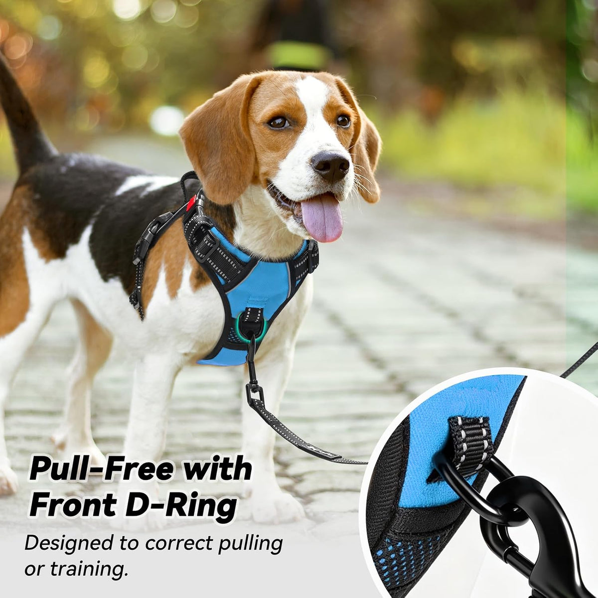 PoyPet No Pull Dog Harness Medium with Front Clip & Neck Release - Medium / Blue - image 3