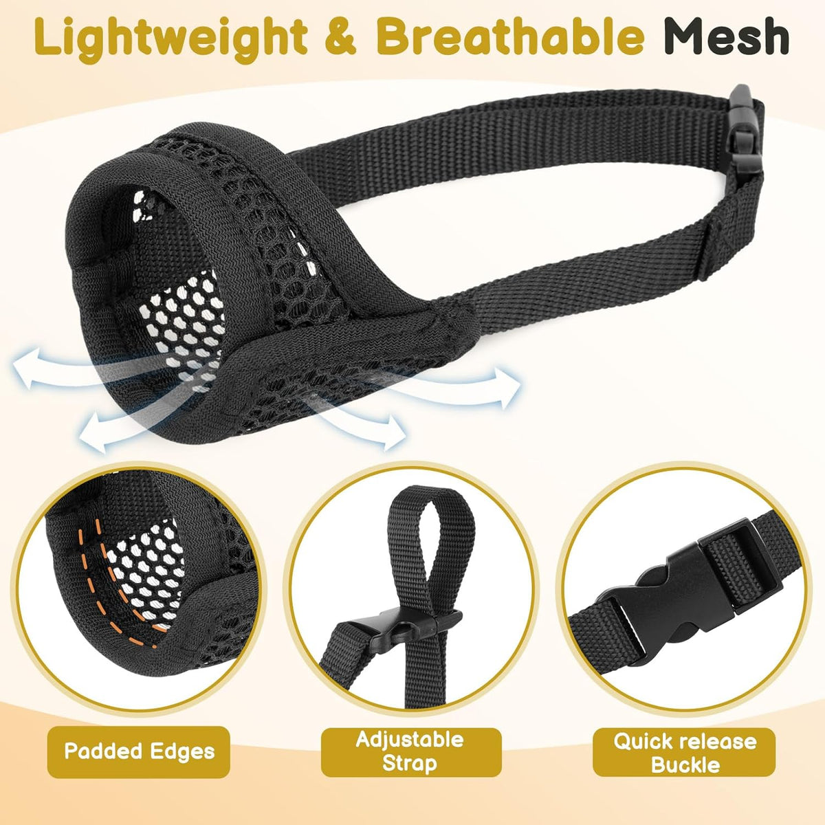 Mesh Muzzle for Short Snout and Small Medium Dogs Anti-Biting – Essentials for Dogs - Black / S [Snout Cir: 6-6.5"] - image 3