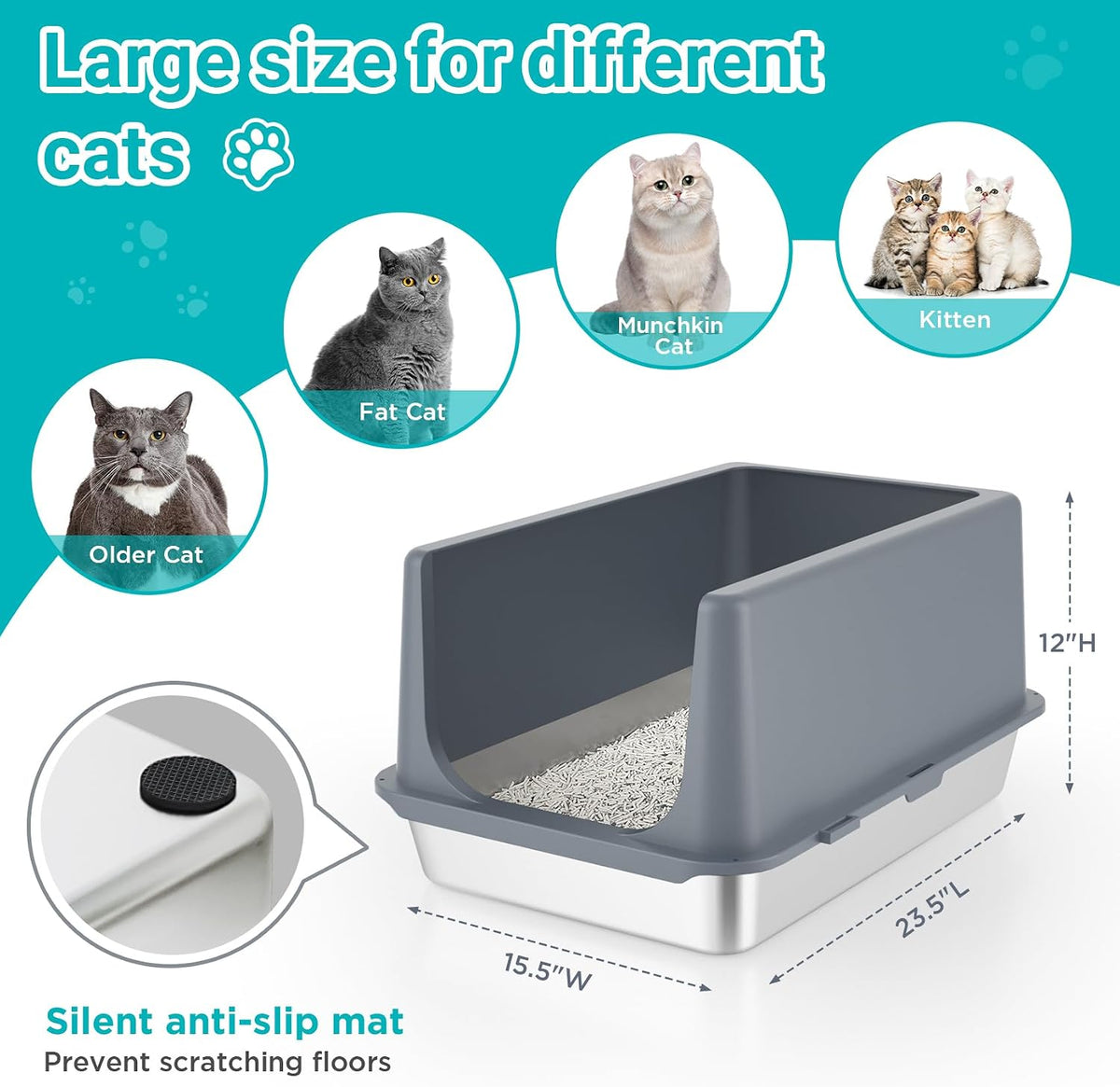 Stainless Steel Litter Box with Lid, Metal Cat Litter Box - 12"H - Grey - image 4