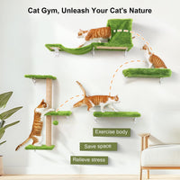 FUKUMARU Cat Wall Shelves - Green / 4-Piece Set with Hammock - image 2