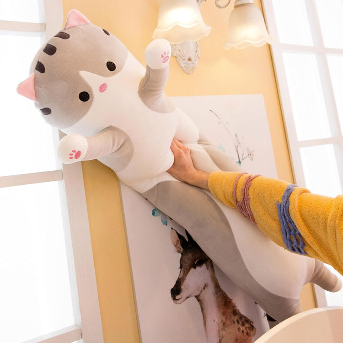 Long Cat Plush Pillow Soft Cat Hugging Pillow Stuffed Animal Pillow - Gray / 59.05 inches - image 2