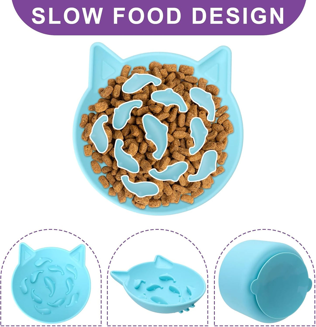 Silicone Cat Slow Feeder, Elevated Slow Feeder Bowl Tilt Design - Blue - image 4