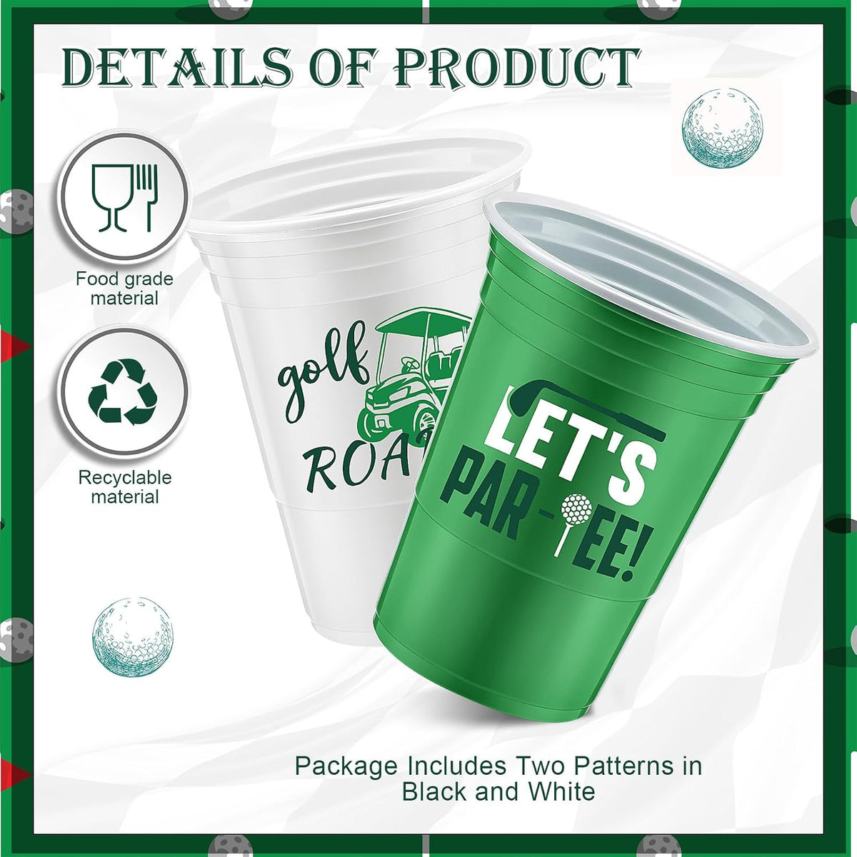Norme 48 Pcs Checkered Flag Plastic Cups - Golf Ball - image 2