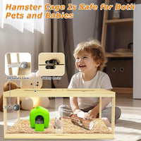 Large Hamster Cage 48", Front Opening Lockable Sliding Door Gerbil Cage, Dwarf Hamster Cage with Metal Mesh Roof, Chewproof Syrian Hamster Habitat Enclosure, (Wooden, 48" L x 20" W x 20" H)