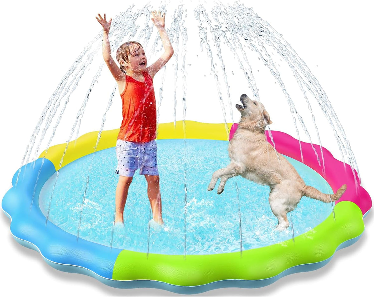 Jasonwell non slip splash pad sprinkler for kids and dogs spraying water in a backyard - view 5
