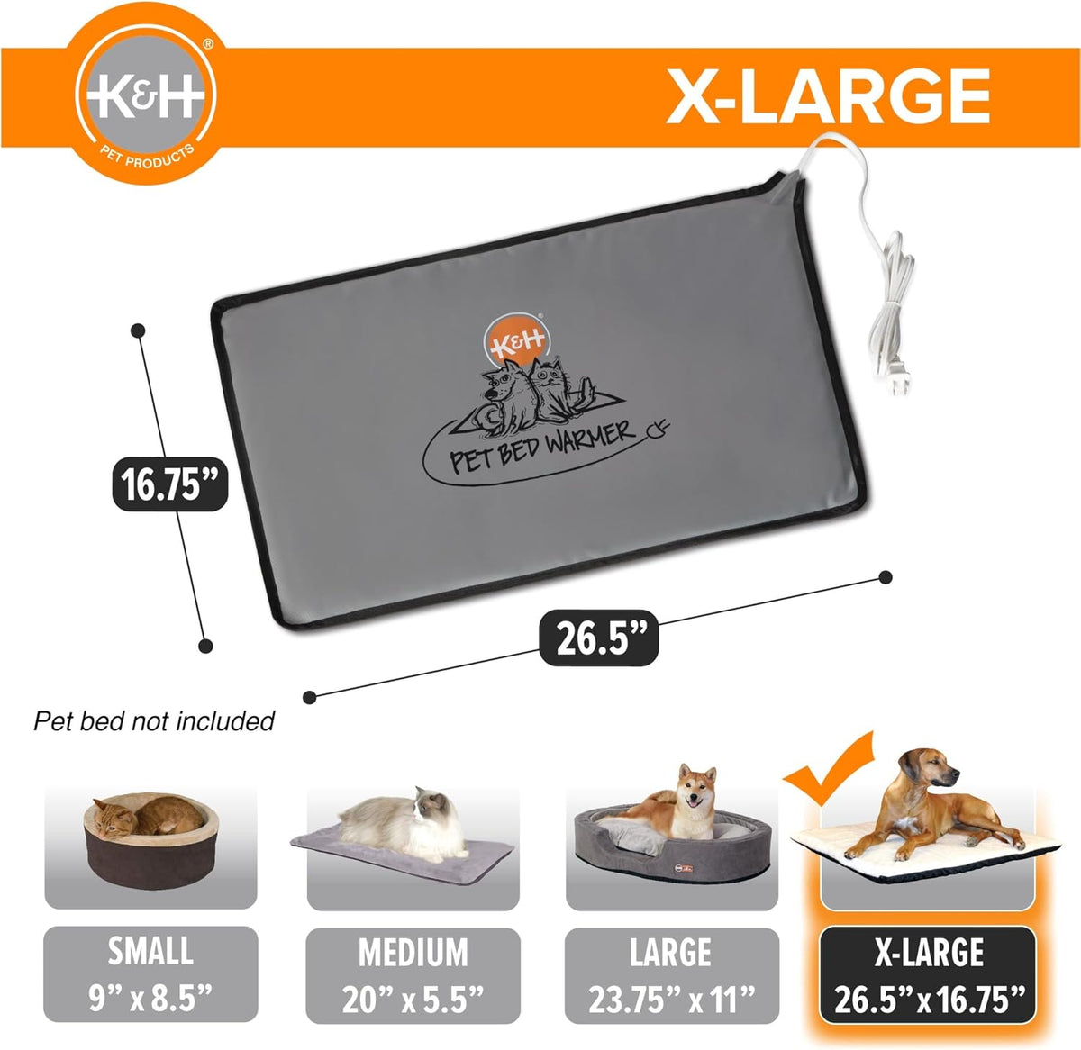 K&H Pet Bed Warmer, Safety Listed, Cat Heating Pad - Gray / X-Large - image 2