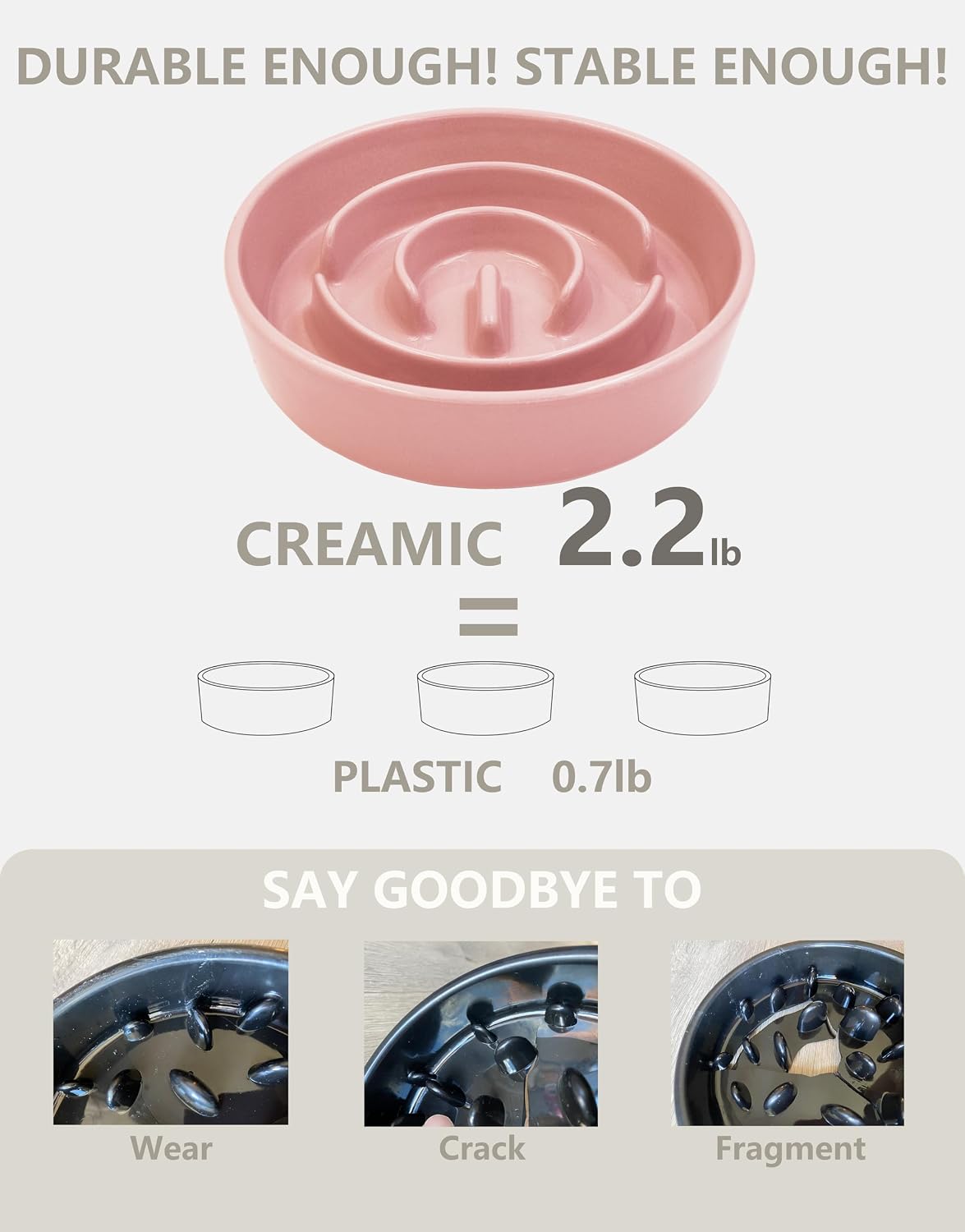 Ceramic Slow Feeder Dog Bowls - Pink + Stand / 8 Inches - image 3