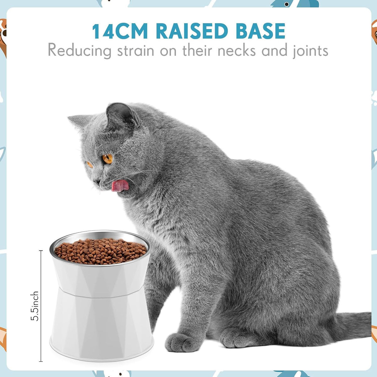 Lallisa 2 Pcs Elevated Cat Bowls, Adjustable Raised Feeder - Pink, White - image 3