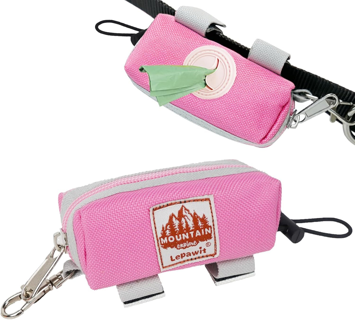 Dog Poop Bag Holder for Leash, Large-Capacity Canvas Pouch - Pink