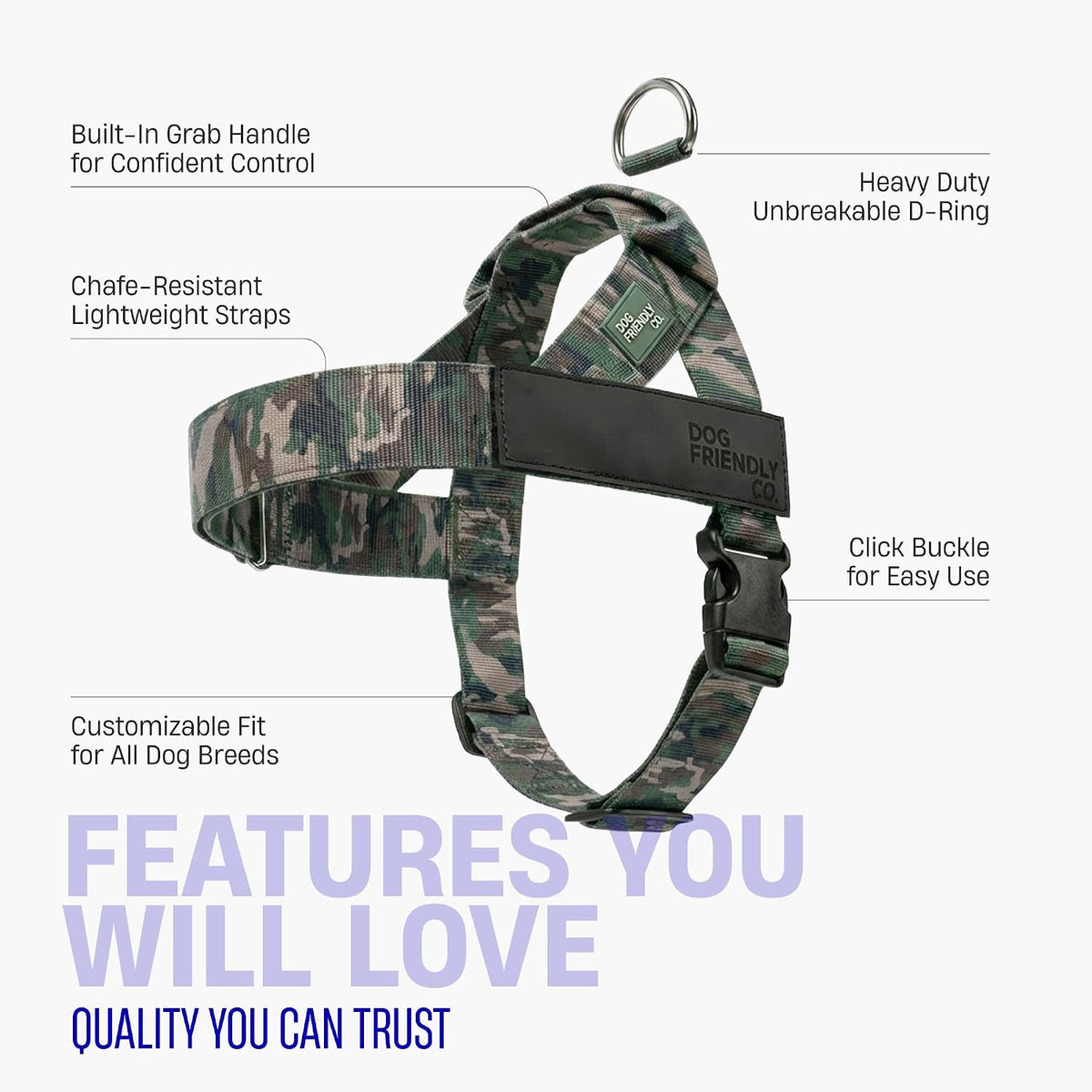 Dog Friendly Co. Dog Harness for Medium Sized Dogs – Essentials for Dogs - Green Camo / Large - image 2