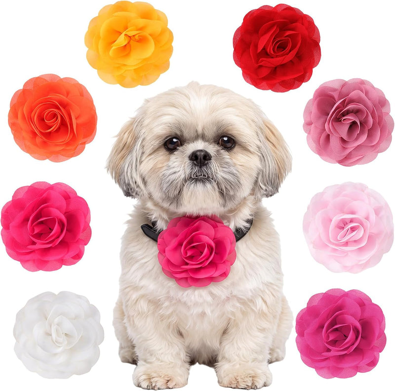 WILLBOND 8 Pcs Dog Collar Flower Bow Tie for Pet Grooming - Multi-color