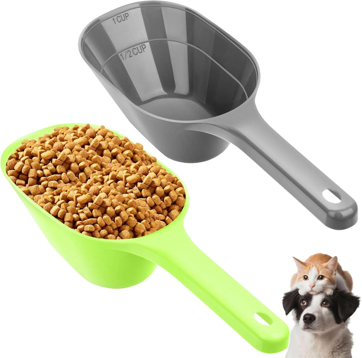 2 PACK Dog Food Scoop,1 Cup Capacity Pet Food Scoop For Dog and Cat – Essentials for Dogs - Grey and Green