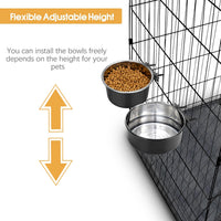 2 Pcs Stainless Steel Small Dog Crate Food Water Bowl - L (82 & 56 OZ) / Black - image 4
