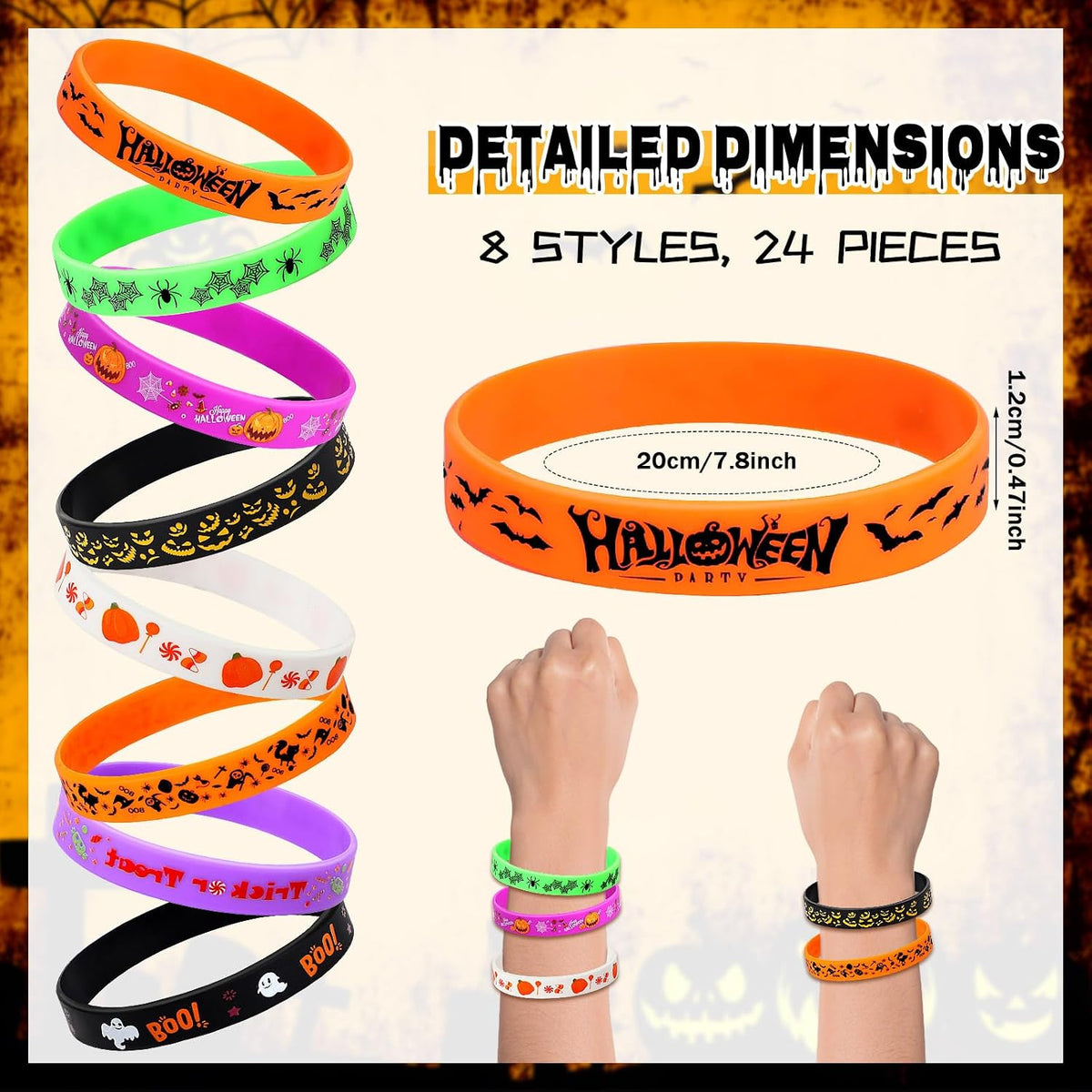 JUNEBRUSHS 24pcs Halloween Silicone Bracelets - Halloween Style B - image 2
