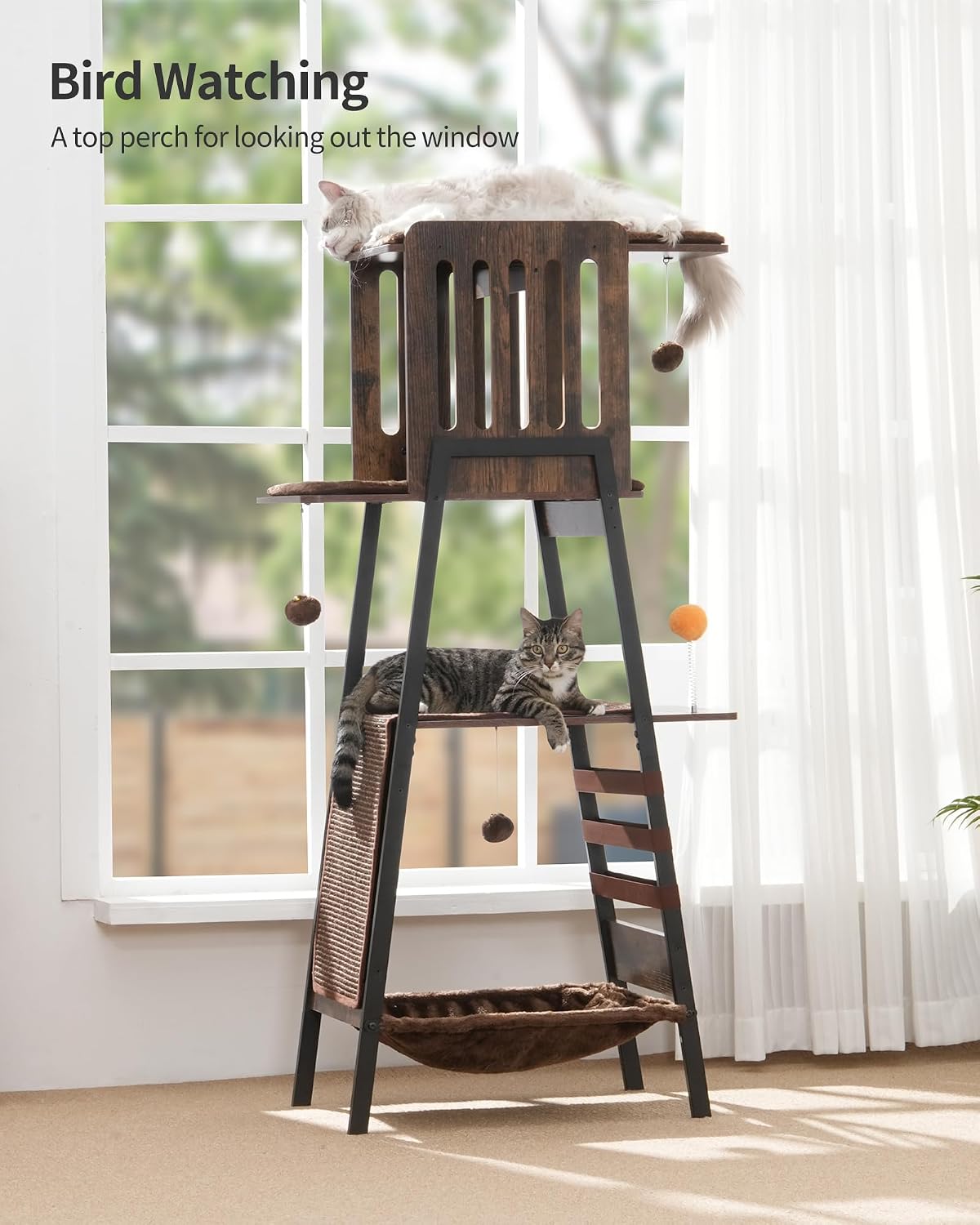 Modern Cat Tree, Big Hammock - Rustic Brown - image 4