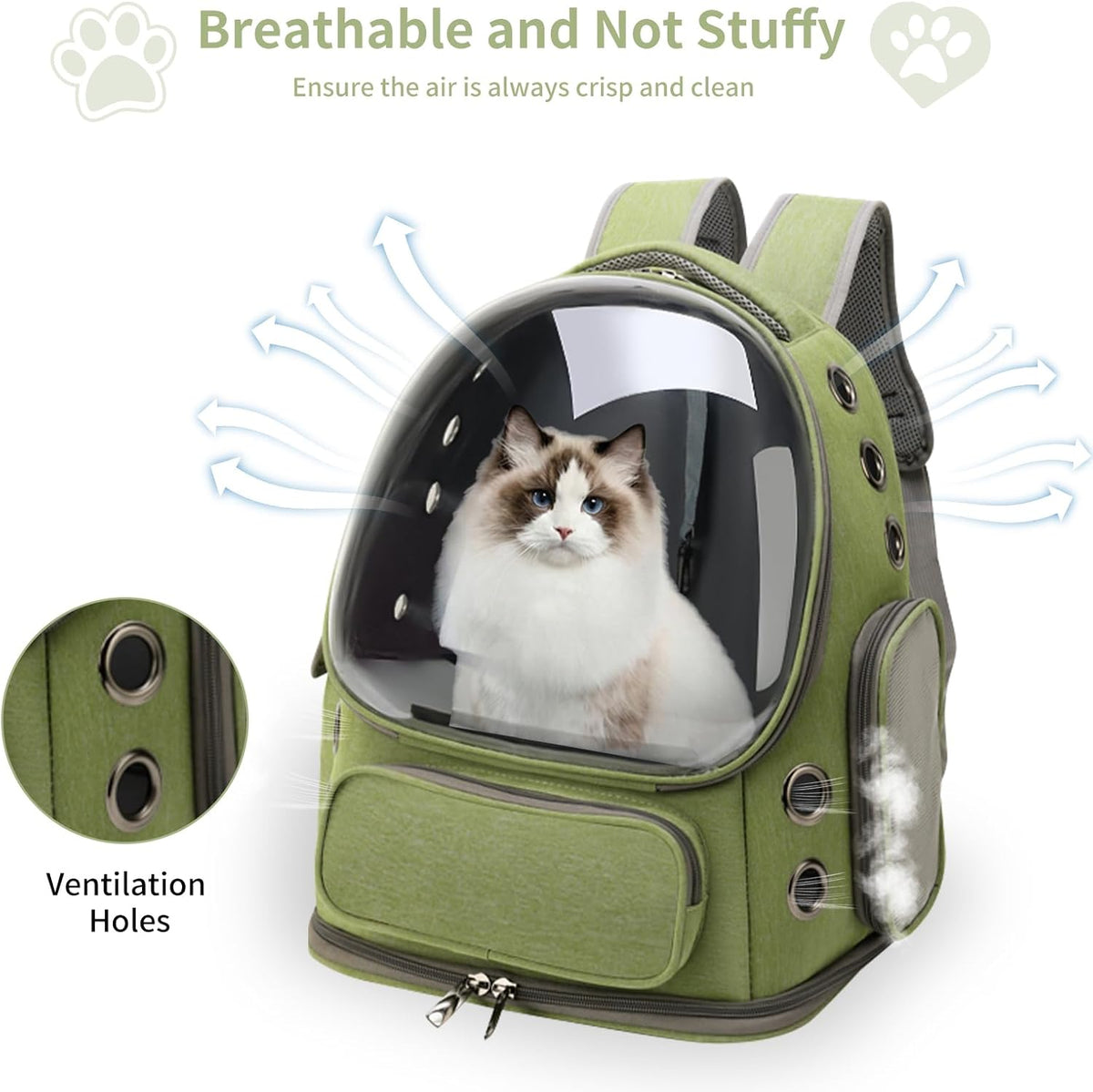 Cat Backpack Carrier for Cats and Small Dogs - Green / Large - image 2